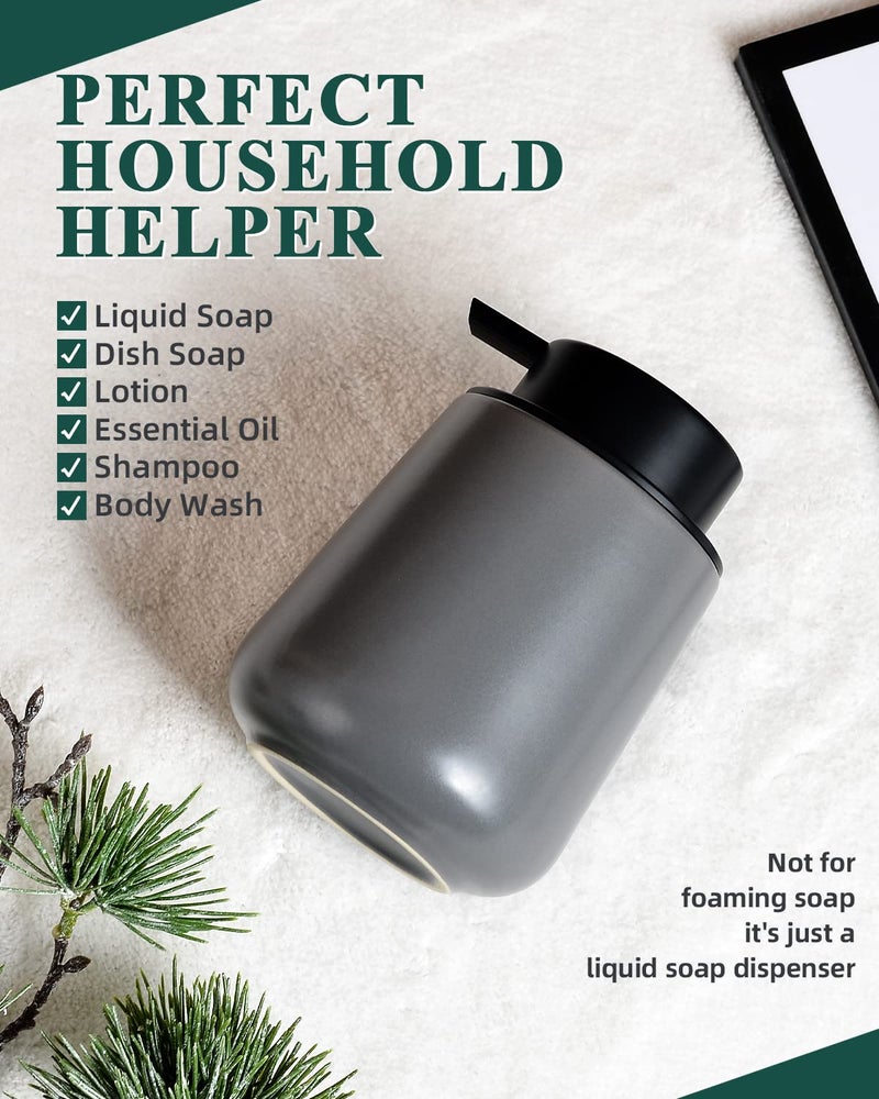 BosilunLife Grey Lotion Dispenser - Modern Ceramic Soap Dispenser Bathroom 12 oz Bottles Lotion Hand Pump Dispenser Black Pump Dish Liquid Dispenser for Kitchen Hand Wash Dispenser - Image 5